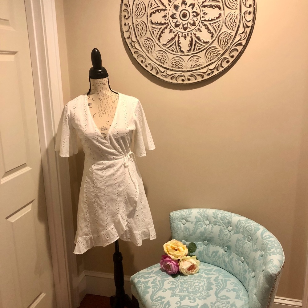 Japna white wrap eyelet dress